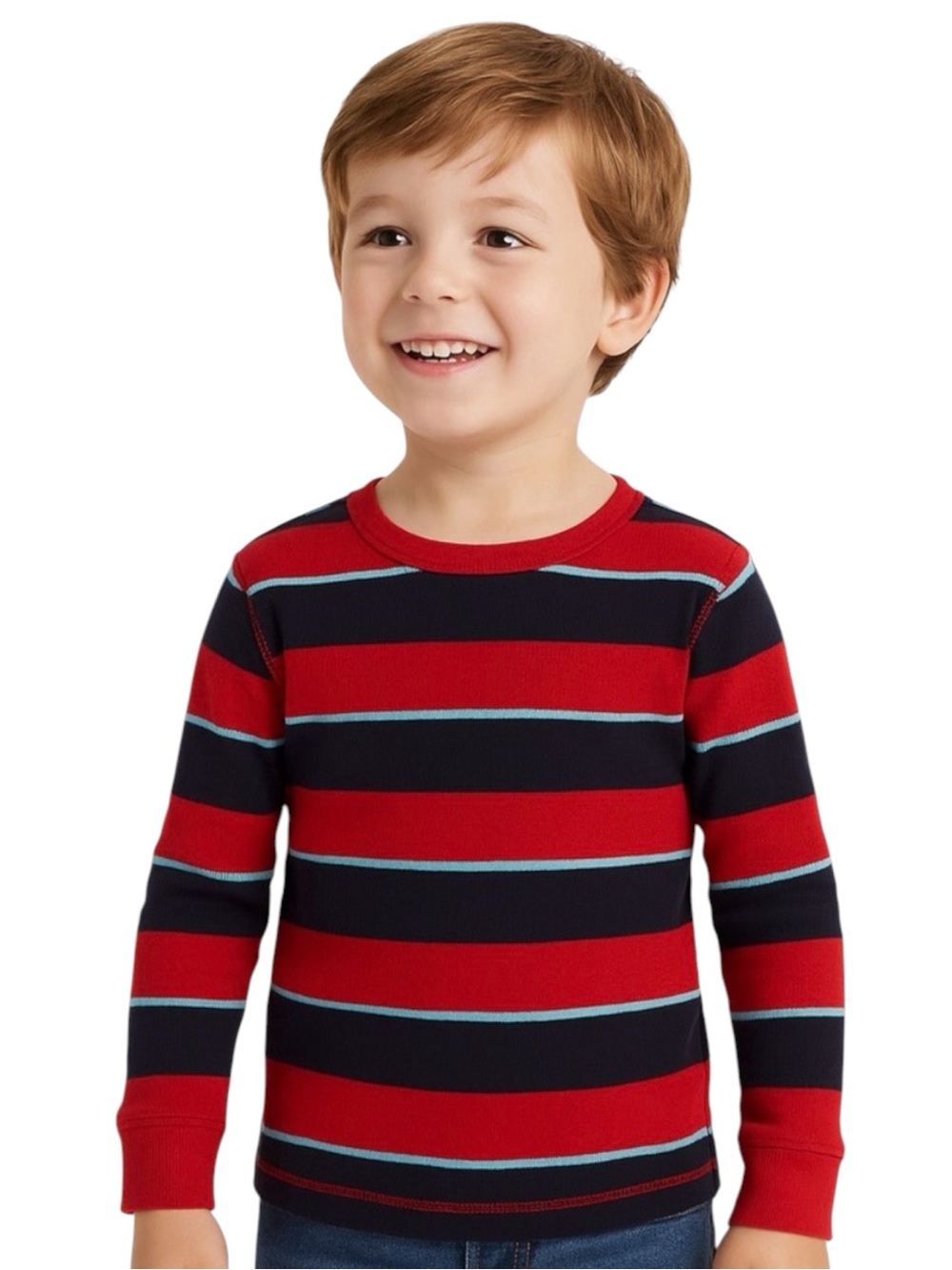 OshKosh B’gosh Boys Size 5 Red Navy Striped Thermal Shirt Long Sleeve Cotton